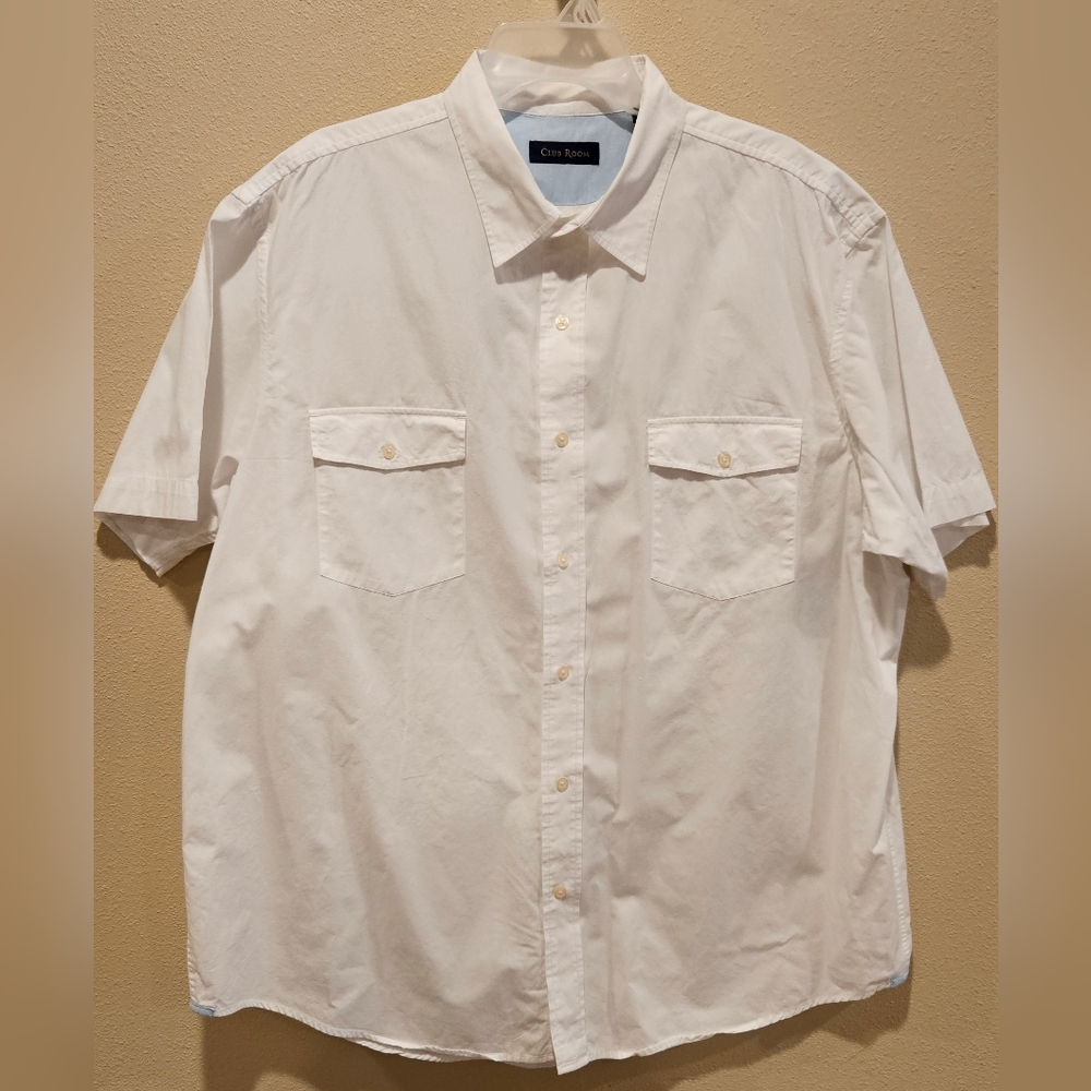 Men's Club Room White Casual Cotton Button Down Dress Shirt, Size XXL